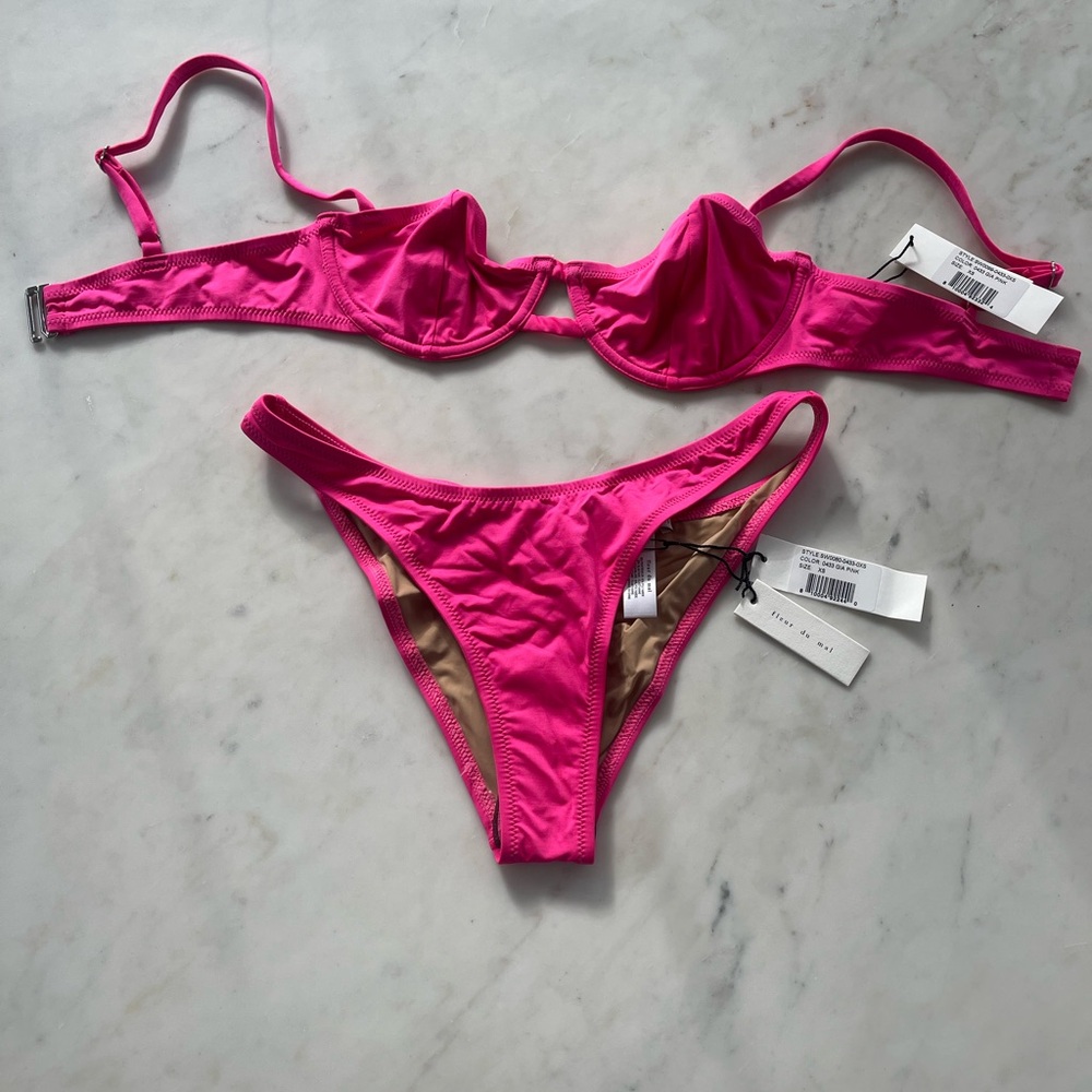 Fleur du Mal Hot Pink Bikini Set